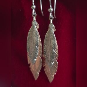 SS, slight rose gold coating light weight feather earrings, with French back.